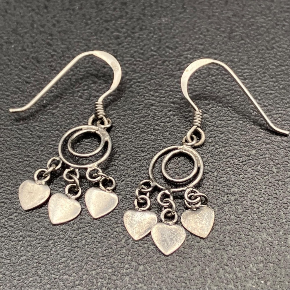 Petite Sterling Silver 925 Heart Dangle Earrings Dainty Boho Casual